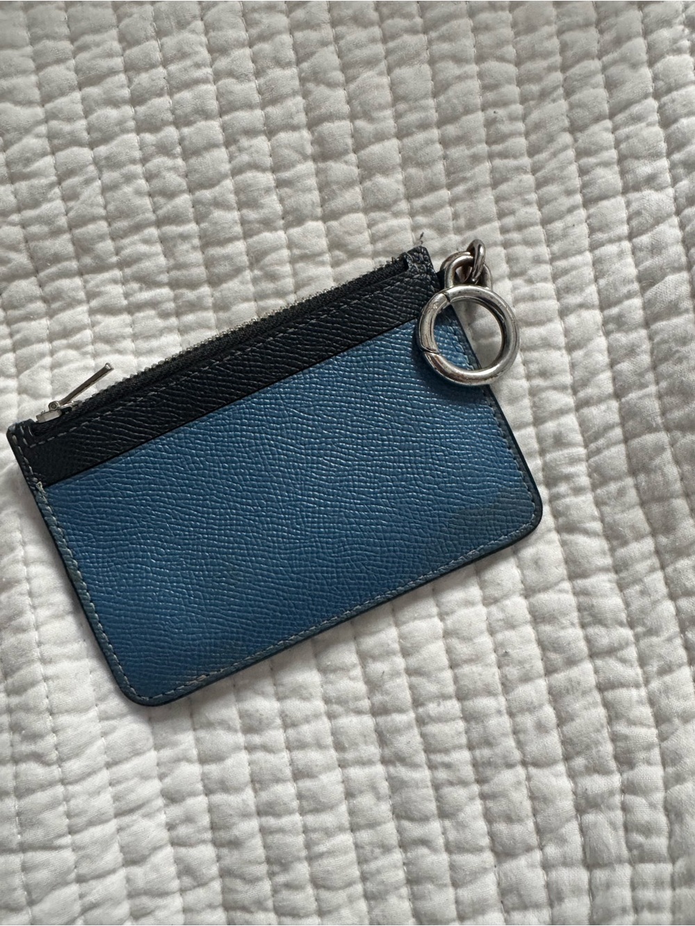 Coach Two-Tone Blue Leather Card Case with Key Ring - Picture 2 of 3